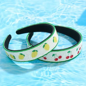 Boho Summer Seed Bead Headbands Cute Cherry Lemon Fruit Pattern Beaded Hair Hoops Daily Holiday Hair Accessories for Girls
