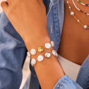 Boho Vibe Hypoallergenic Textured Coin Baroque Pearl Beaded Bracelet, Bulk Supply Accessory