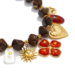 Boho Vintage Chunky Beaded Statement Necklace Resin Acrylic Beads Adjustable Chain Fashion Necklace Jewelry for Women
