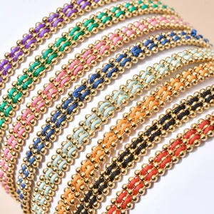 Boho Waterproof Pvd Gold Plated Stainless Steel Beads Chain Handmade Woven Rope Lucky Bracelet for Women Jewelry
