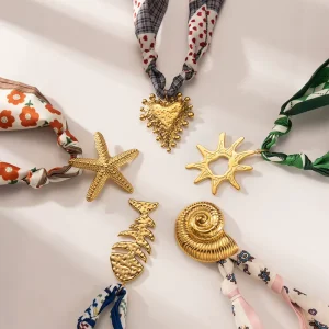 Boho Waterproof Stainless Steel Ribbon Starfish Pendant Necklace