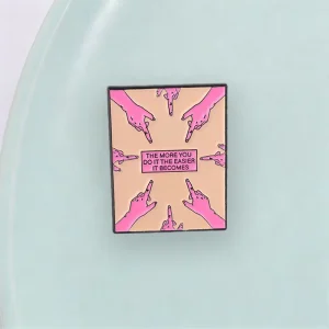Bold Inspirational Phrase Metal Pin Retro Square Frame Pink Skin Tone Hands Motivational Text Brooch For Alternative Style