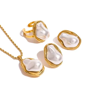 Bold Jewelry Baroque Pearl Earring Fashion Jewelry Set High Imitation Baroque Pearl Jewelry Set for Women