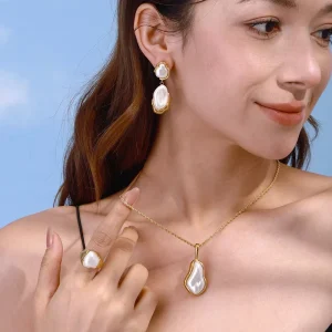 Bold Jewelry Baroque Pearl Earring Fashion Jewelry Set High Imitation Baroque Pearl Necklace Jewelry Set for Women