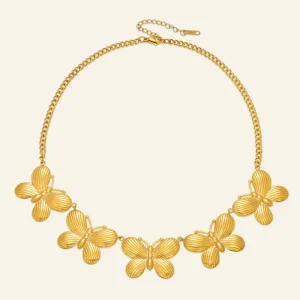 Bold Summer Jewelry Chunky Butterfly Charms Necklace Waterproof Stainless Steel Necklace for Women