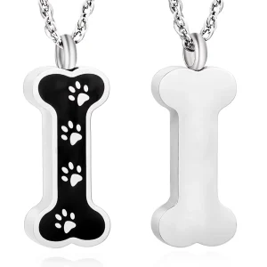 Bone Style Stainless Steel Dog Paw Charm Necklace Pendant Cremation Jewelry Ashes Urn Keepsake For Pets