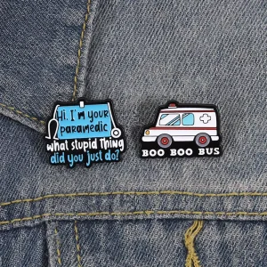 Boo Boo Bus Ambulance Enamel Pins Funny Metal Enamel Brooch Pins Cartoon Medical First Aid Theme Zinc Alloy Buttons Badge