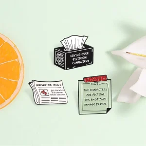 Book Lover Fictional Character Humor Enamel Pin Set Tissue Box Brooch for Backpack Decor