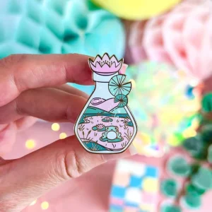 Bottle World Brooch Glass Cute Bottle Frog Glitter UV Glow Enamel Badge Cartoon Pond Animal Enamel Pins Fun Creative Lapel Pin
