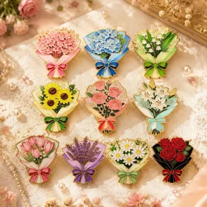 Bouquet Collection Plated 3D Soft Enamel Pins Brooch Clothes Women Men Lapel Backpack Zinc Alloy Badges Accessories Gifts