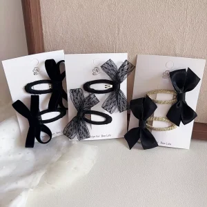 Boutique Hair Accessories Elegant Style Lace Bow Hair Clip Black Bow Hairpins Girls Headdress