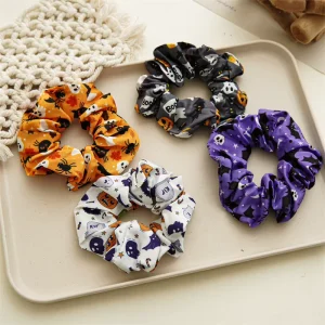 Boutique Halloween Hair Scrunchies Wicked Witch Spooky Hair Ties for School Costume Party Trendy Gen Z Teens Premium Satin Silk
