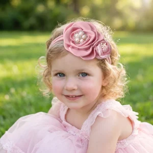 Boutique Stretch Headband with Rhinestone Flower Nylon Elastic Hair Accessories for Photography