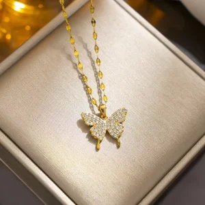 Bow Female Stainless Steel Micro-inset Zircons Light Luxury Niche Pendant Design Fashion Jewelry Necklace