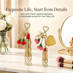 Bow Net Pocket Lipstick Bag Chain Charm Bag Accessories Silver Lip Balm Keychain Cherry Jewelry Accessories