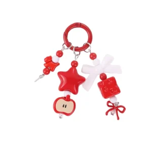 Bowknot Beaded Keychain Small Doll Apple Pendant Hanging Ornament Box Bag Accessory
