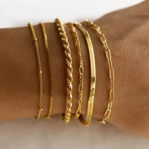 Box&Miami Cuban Chain Bracelet Waterproof Gold Plated Bangle Snake Stack Fashion Anklets for Women Jewelry Set Gift