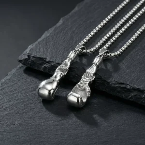 Boxing Glove Shaped Stainless Steel Pendant Necklace Fitness Sports Jewelry Men Gift for Boxers Workout