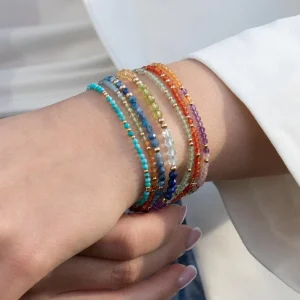 Bracelet 3mm Faceted Turquoise 7 Chakra Crystal Beads Elastic Stacking Niche Design Jewelry Supplier