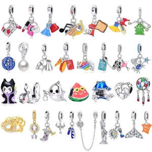 Bracelet Accessories Silver 925 Skirt Bag Charm Lipstick High Heels Handbag Pendant for Women