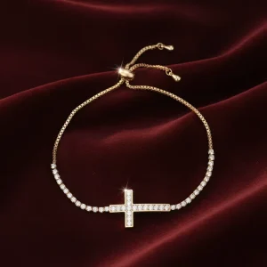 Bracelet Divine Cross Motif Crystal Adorned Contemporary Spiritual Charm Faith Inspired Fashion Jewelry Bracelet