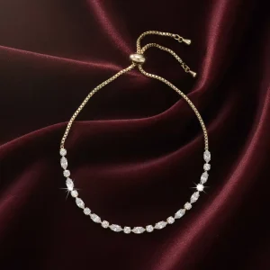 Bracelet Gold Tone Multi Stone Baguette Crystal Sliding Knot Adjustable Chain Bracelet for Women