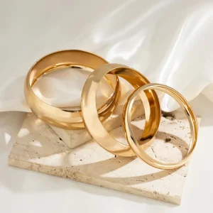 Bracelets 3Pcs Irregular Texture Heavy Duty Thick Thin Multi Layer Metal Chunky Bracelet
