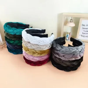 Braid Hair Band Wide Thick Braided Black Velvet Hairband Headband SICHER GH230311 for Women Girls