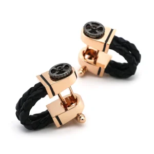 Braided Leather Strip Premium Cufflinks Custom Men Suit Shirt Fashion Accessory Wedding Tuxedo Trendy Jewelry Gift Set