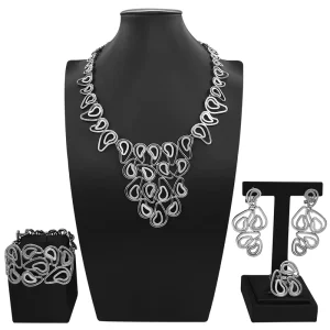 Braided Textured Gold Plated Jewelry Set Chunky Twisted Necklace Hoop Earring Bangle Ring Nigerian Wedding Jewelry