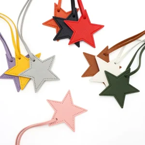 Brand Star Shaped PU Leather Luggage Charm Versatile Five Pointed Star Keychain for Women Girls Fashionable Bag Accessory