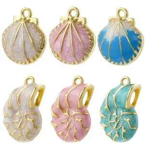 Brass 18K Gold Plated Colorful Enamel Shell Conch Pendants Charm for DIY Jewelry Making