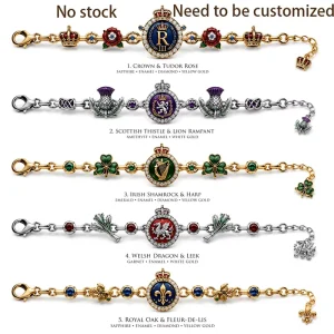 Brass Bracelet British Monarch Birthday Royal Crown Rose Commemorative Chain Jewelry Gift Souvenir Women