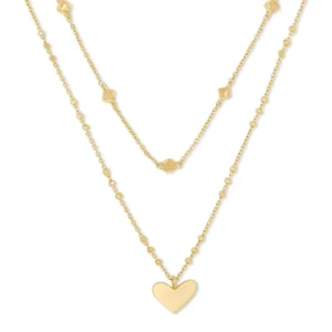 Brass Double Layer Heart Necklace Sweet Light Luxury Clavicle Chain Fashion Temperament Female Jewelry