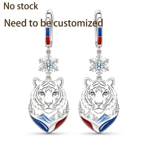 Brass Drop Earrings Tiger Snowflake Mountain Forest Charm