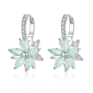 Brass Flower Hoop Earrings Women Marquise CZ Crystal Leverback Dangle Pave Halo Bridal Wedding Fashion Jewelry Gift