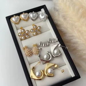 Brass Fruit Shaped Flower Stud Earrings Exquisite Pearl Earrings Collection Pineapple Cute Stud Earrings
