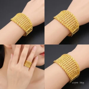 Brass Jewelry 24K Gold Plated Eco Friendly Indian Bridal Wedding Sets Bangles Ring Cuff Open Unisex