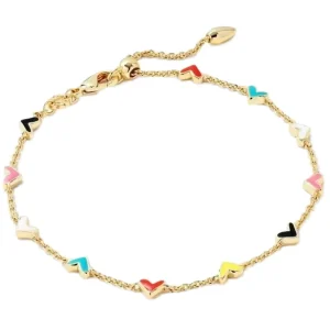 Brass Jewelry Lucky Inspirational Mini Heart Colored Zircon Charm Bracelet Womens