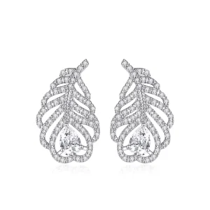 Brass Leaf Stud Earrings Women CZ Crystal Pear Cut Pave Halo Anti Tarnish Nature Plant Minimalist Fashion Jewelry OEM