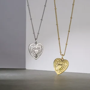 Brass Pendant Necklace Trendy Gold Plated Heart Link Chain Fashionable Accessories for Women Anniversary
