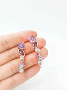 Brass Plated Rose Gold Square Olive Shape Purple Deep Purple White Zircon Vintage Drop Earrings High Polish China Sample Making