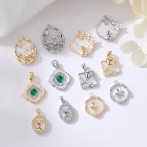 Brass Plated with 14K Gold Sliver Simple Zircon Shell Pendant Rose Rabbit Necklace Charms DIY Jewelry Accessories