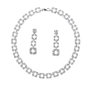 Brass Rhodium Plated Fashion Jewelry Sets with White Zircon for Women Engagement Bridal & Party Wedding Accessories Gift