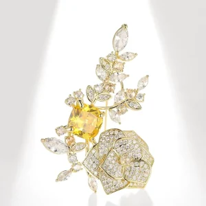 Brass Rose Brooch Bulk Women Zircon Colorful Elegant Coat Pin Lapel Corsage Flower Brooch Fashion Jewelry