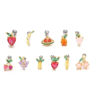Brass Screw Fruit Stud Earrings Grape Cherry Earrings for Women Girls