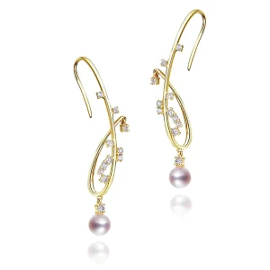 Brass Vintage Asymmetric Pearl Zircon Micro Pave 14K Gold Plated Earrings Pearl Drop Earrings Elegant Dangle Earrings