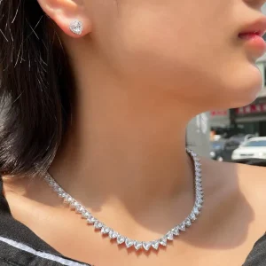 Brass Zircon Heart Link Chain Necklace for Girls Women Delicate Iced Sparkling Fashion Jewelry Gift