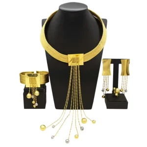 Brazilian 18K Gold Jewelry Set Beautiful Tassels Beads Necklace Jewelry Sets Simple Wedding Costume Accessories H50060