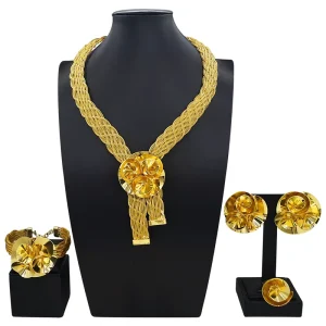 Brazilian 24K Gold plated Flower Necklace and Jewelry Set for Women Perfect for Parties and Everyday Wear